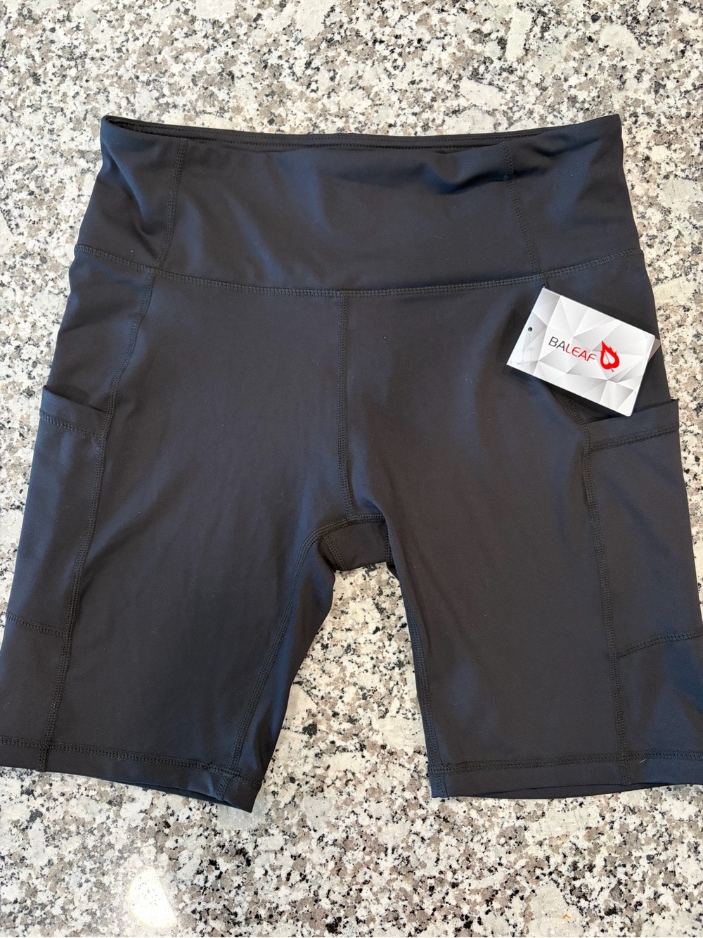 Baleaf Black High-Rise Bike Shorts with Side Pockets and inner pocket